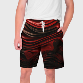 Мужские шорты 3D с принтом Кожаная красная и черная текстура в Белгороде,  полиэстер 100% | прямой крой, два кармана без застежек по бокам. Мягкая трикотажная резинка на поясе, внутри которой широкие завязки. Длина чуть выше колен | 