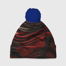 Шапка 3D c помпоном с принтом Кожаная красная и черная текстура в Кировске, 100% полиэстер | универсальный размер, печать по всей поверхности изделия | 