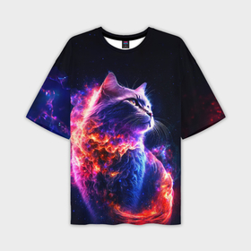 Мужская футболка oversize 3D с принтом Космический звездный кот в Курске,  |  | 