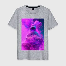 Мужская футболка хлопок с принтом Астронавт в цветном космическом тумане в Белгороде, 100% хлопок | прямой крой, круглый вырез горловины, длина до линии бедер, слегка спущенное плечо. | 