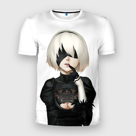 Мужская футболка 3D Slim с принтом Nier: Automata   2B Кибергражданка в Санкт-Петербурге, 100% полиэстер с улучшенными характеристиками | приталенный силуэт, круглая горловина, широкие плечи, сужается к линии бедра | 