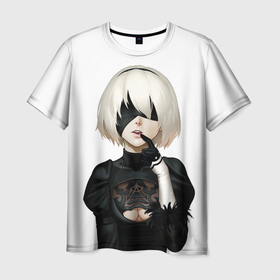 Мужская футболка 3D с принтом Nier: Automata   2B Кибергражданка в Кировске, 100% полиэфир | прямой крой, круглый вырез горловины, длина до линии бедер | 