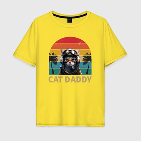 Мужская футболка хлопок Oversize с принтом кот папа пилот в Екатеринбурге, 100% хлопок | свободный крой, круглый ворот, “спинка” длиннее передней части | Тематика изображения на принте: 
