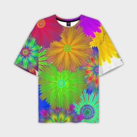 Мужская футболка oversize 3D с принтом Цветочный орнамент из плоских цветов в Курске,  |  | 