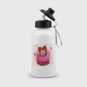 Бутылка спортивная с принтом Пирожное с клубникой в Тюмени, металл | емкость — 500 мл, в комплекте две пластиковые крышки и карабин для крепления | 