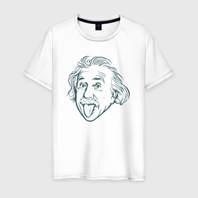 Мужская футболка хлопок с принтом Весёлый Эйнштейн в Екатеринбурге, 100% хлопок | прямой крой, круглый вырез горловины, длина до линии бедер, слегка спущенное плечо. | 