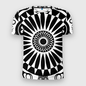 Мужская футболка 3D Slim с принтом Черно белый узор с радиусами в Белгороде, 100% полиэстер с улучшенными характеристиками | приталенный силуэт, круглая горловина, широкие плечи, сужается к линии бедра | 