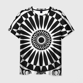 Мужская футболка 3D с принтом Черно белый узор с радиусами в Белгороде, 100% полиэфир | прямой крой, круглый вырез горловины, длина до линии бедер | 
