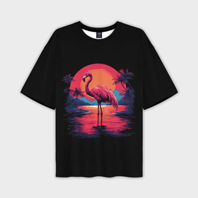 Мужская футболка oversize 3D с принтом Розовый фламинго среди пальм в Курске,  |  | 