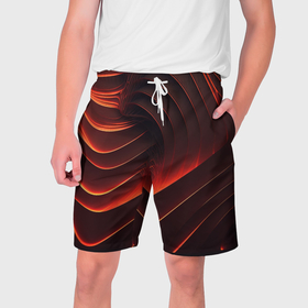 Мужские шорты 3D с принтом Красные абстрактные волны в Белгороде,  полиэстер 100% | прямой крой, два кармана без застежек по бокам. Мягкая трикотажная резинка на поясе, внутри которой широкие завязки. Длина чуть выше колен | 