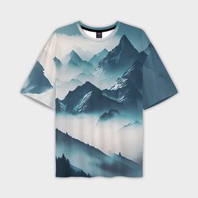 Мужская футболка oversize 3D с принтом Горы в тумане   нейросеть ,  |  | 