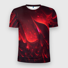 Мужская футболка 3D Slim с принтом Красные огоньки абстракция в Белгороде, 100% полиэстер с улучшенными характеристиками | приталенный силуэт, круглая горловина, широкие плечи, сужается к линии бедра | Тематика изображения на принте: 