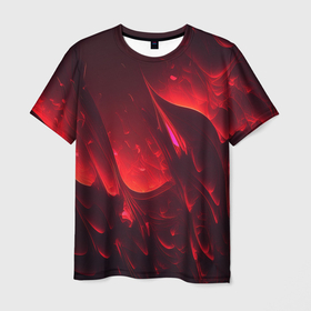 Мужская футболка 3D с принтом Красные огоньки абстракция в Санкт-Петербурге, 100% полиэфир | прямой крой, круглый вырез горловины, длина до линии бедер | 