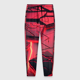 Мужские брюки 3D с принтом Красные неоновые плиты в Санкт-Петербурге, 100% полиэстер | манжеты по низу, эластичный пояс регулируется шнурком, по бокам два кармана без застежек, внутренняя часть кармана из мелкой сетки | 