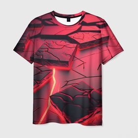 Мужская футболка 3D с принтом Красные неоновые плиты в Екатеринбурге, 100% полиэфир | прямой крой, круглый вырез горловины, длина до линии бедер | 