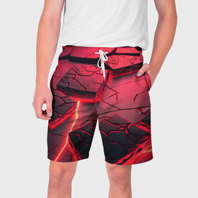 Мужские шорты 3D с принтом Красные неоновые плиты в Екатеринбурге,  полиэстер 100% | прямой крой, два кармана без застежек по бокам. Мягкая трикотажная резинка на поясе, внутри которой широкие завязки. Длина чуть выше колен | 