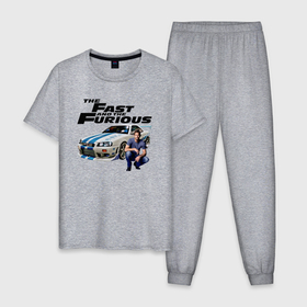 Мужская пижама хлопок с принтом Брайан ОКоннер Nissan Skyline R34 , 100% хлопок | брюки и футболка прямого кроя, без карманов, на брюках мягкая резинка на поясе и по низу штанин
 | Тематика изображения на принте: 