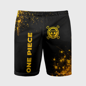 Мужские шорты спортивные с принтом One Piece   gold gradient: надпись, символ в Кировске,  |  | 