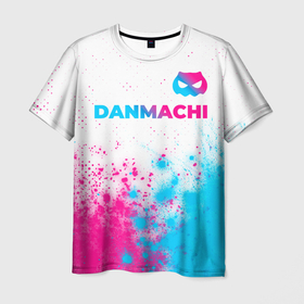 Мужская футболка 3D с принтом DanMachi neon gradient style: символ сверху в Рязани, 100% полиэфир | прямой крой, круглый вырез горловины, длина до линии бедер | 