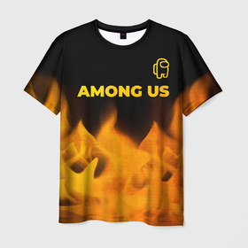 Мужская футболка 3D с принтом Among Us   gold gradient: символ сверху в Курске, 100% полиэфир | прямой крой, круглый вырез горловины, длина до линии бедер | 