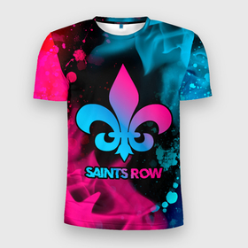 Мужская футболка 3D Slim с принтом Saints Row   neon gradient в Белгороде, 100% полиэстер с улучшенными характеристиками | приталенный силуэт, круглая горловина, широкие плечи, сужается к линии бедра | 