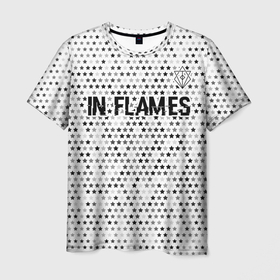 Мужская футболка 3D с принтом In Flames glitch на светлом фоне: символ сверху , 100% полиэфир | прямой крой, круглый вырез горловины, длина до линии бедер | Тематика изображения на принте: 