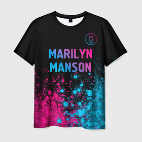 Мужская футболка 3D с принтом Marilyn Manson   neon gradient: символ сверху в Новосибирске, 100% полиэфир | прямой крой, круглый вырез горловины, длина до линии бедер | 