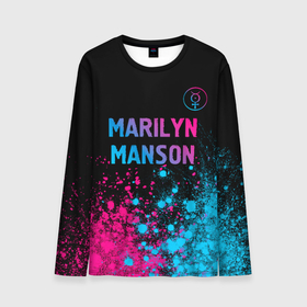 Мужской лонгслив 3D с принтом Marilyn Manson   neon gradient: символ сверху в Екатеринбурге, 100% полиэстер | длинные рукава, круглый вырез горловины, полуприлегающий силуэт | 