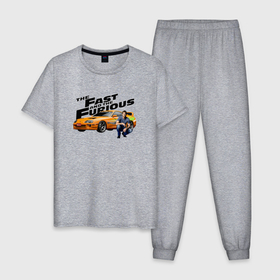 Мужская пижама хлопок с принтом Пол Уокер Toyota supra MK4 в Курске, 100% хлопок | брюки и футболка прямого кроя, без карманов, на брюках мягкая резинка на поясе и по низу штанин
 | 