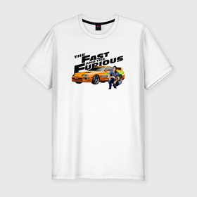 Мужская футболка хлопок Slim с принтом Пол Уокер Toyota supra MK4 в Тюмени, 92% хлопок, 8% лайкра | приталенный силуэт, круглый вырез ворота, длина до линии бедра, короткий рукав | 