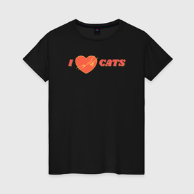 Женская футболка хлопок с принтом Я люблю котов   сотворение в Екатеринбурге, 100% хлопок | прямой крой, круглый вырез горловины, длина до линии бедер, слегка спущенное плечо | 