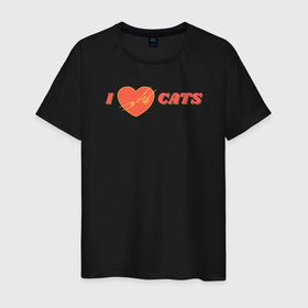 Мужская футболка хлопок с принтом Я люблю котов   сотворение в Екатеринбурге, 100% хлопок | прямой крой, круглый вырез горловины, длина до линии бедер, слегка спущенное плечо. | 