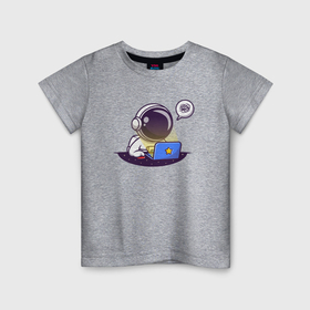 Детская футболка хлопок с принтом Космонавт программист с ноутбуком , 100% хлопок | круглый вырез горловины, полуприлегающий силуэт, длина до линии бедер | 