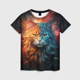 Женская футболка 3D с принтом Сердитый котик , 100% полиэфир ( синтетическое хлопкоподобное полотно) | прямой крой, круглый вырез горловины, длина до линии бедер | 