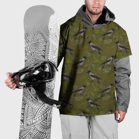 Накидка на куртку 3D с принтом Вороны и еловые веточки в Кировске, 100% полиэстер |  | 