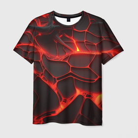 Мужская футболка 3D с принтом Разлом красных плит в Екатеринбурге, 100% полиэфир | прямой крой, круглый вырез горловины, длина до линии бедер | 