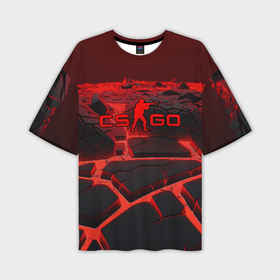 Мужская футболка oversize 3D с принтом CS GO red neon texture в Курске,  |  | Тематика изображения на принте: 