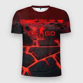 Мужская футболка 3D Slim с принтом CS GO red neon texture , 100% полиэстер с улучшенными характеристиками | приталенный силуэт, круглая горловина, широкие плечи, сужается к линии бедра | 