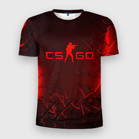 Мужская футболка 3D Slim с принтом CSGO logo dark red в Тюмени, 100% полиэстер с улучшенными характеристиками | приталенный силуэт, круглая горловина, широкие плечи, сужается к линии бедра | 