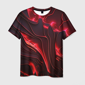 Мужская футболка 3D с принтом Красные разломы в Кировске, 100% полиэфир | прямой крой, круглый вырез горловины, длина до линии бедер | 