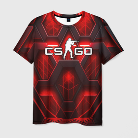 Мужская футболка 3D с принтом CS GO red space abstract , 100% полиэфир | прямой крой, круглый вырез горловины, длина до линии бедер | 