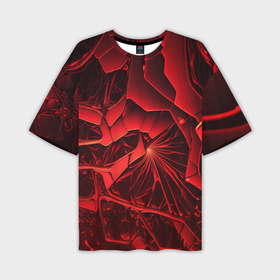 Мужская футболка oversize 3D с принтом Объемные красные  разломы в Кировске,  |  | 