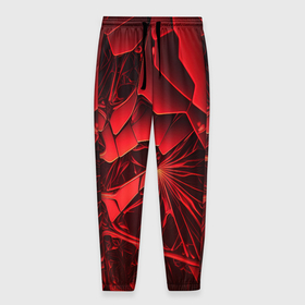 Мужские брюки 3D с принтом Объемные красные  разломы в Санкт-Петербурге, 100% полиэстер | манжеты по низу, эластичный пояс регулируется шнурком, по бокам два кармана без застежек, внутренняя часть кармана из мелкой сетки | 