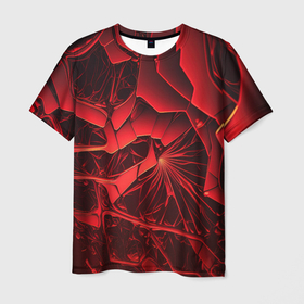 Мужская футболка 3D с принтом Объемные красные  разломы в Кировске, 100% полиэфир | прямой крой, круглый вырез горловины, длина до линии бедер | 