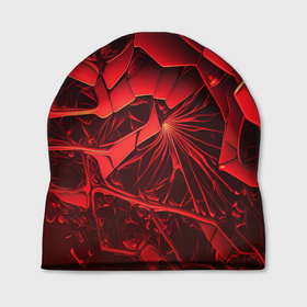 Шапка 3D с принтом Объемные красные  разломы в Кировске, 100% полиэстер | универсальный размер, печать по всей поверхности изделия | 