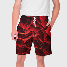 Мужские шорты 3D с принтом Объемные красные  разломы в Кировске,  полиэстер 100% | прямой крой, два кармана без застежек по бокам. Мягкая трикотажная резинка на поясе, внутри которой широкие завязки. Длина чуть выше колен | 