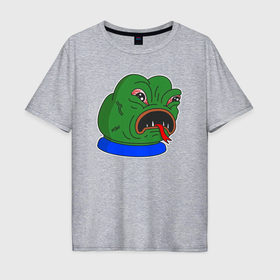 Мужская футболка хлопок Oversize с принтом Лягушонок Пепе рептилоид в Екатеринбурге, 100% хлопок | свободный крой, круглый ворот, “спинка” длиннее передней части | 