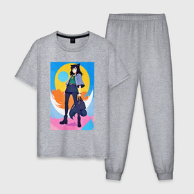 Мужская пижама хлопок с принтом Funny little wolf girl   anime   neural network , 100% хлопок | брюки и футболка прямого кроя, без карманов, на брюках мягкая резинка на поясе и по низу штанин
 | Тематика изображения на принте: 