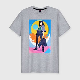 Мужская футболка хлопок Slim с принтом Funny little wolf girl   anime   neural network , 92% хлопок, 8% лайкра | приталенный силуэт, круглый вырез ворота, длина до линии бедра, короткий рукав | 