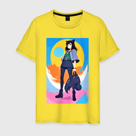 Мужская футболка хлопок с принтом Funny little wolf girl   anime   neural network в Белгороде, 100% хлопок | прямой крой, круглый вырез горловины, длина до линии бедер, слегка спущенное плечо. | Тематика изображения на принте: 